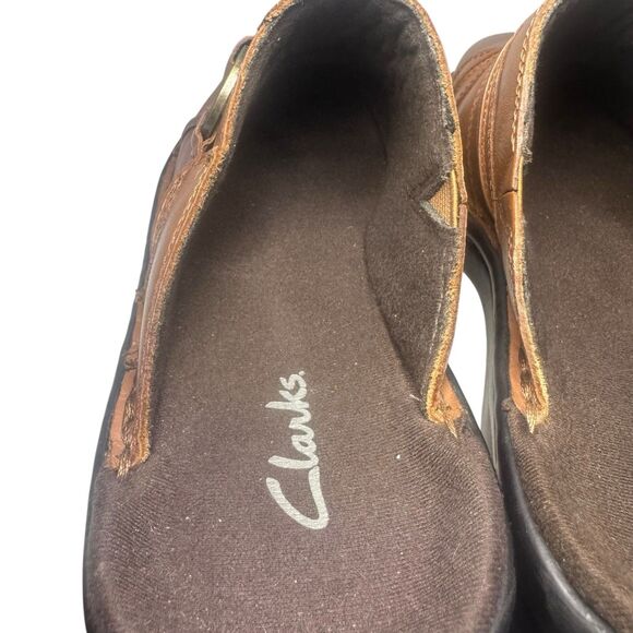 Clarks Slip-on Clogs Brown Leather Comfort Shoes Womens Size 7 Preppy Work Mules - Picture 14 of 16